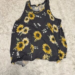 Floral Sleeveless Top - Gray and Yellow